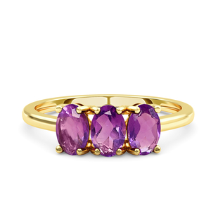 Amethyst 3 Stone Ring in 14K Gold Overlay Sterling Silver 1.30 Ct.
