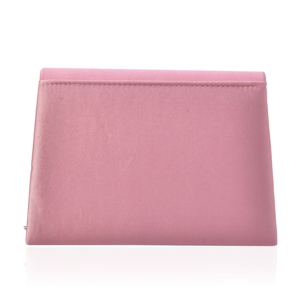 Le Rosey Pink Satin Clutch Removable Chain Strap (Size 17x12x6 Cm)