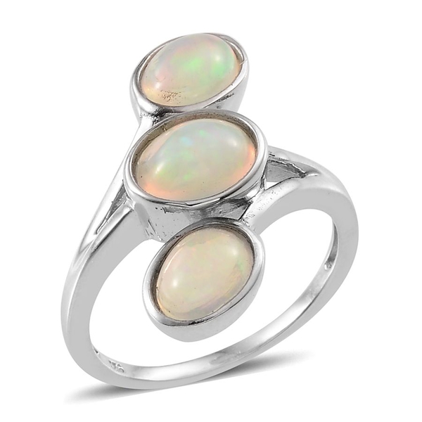 Ethiopian Welo Opal (Ovl) 3 Stone Ring in Platinum Overlay Sterling Silver 2.250 Ct.
