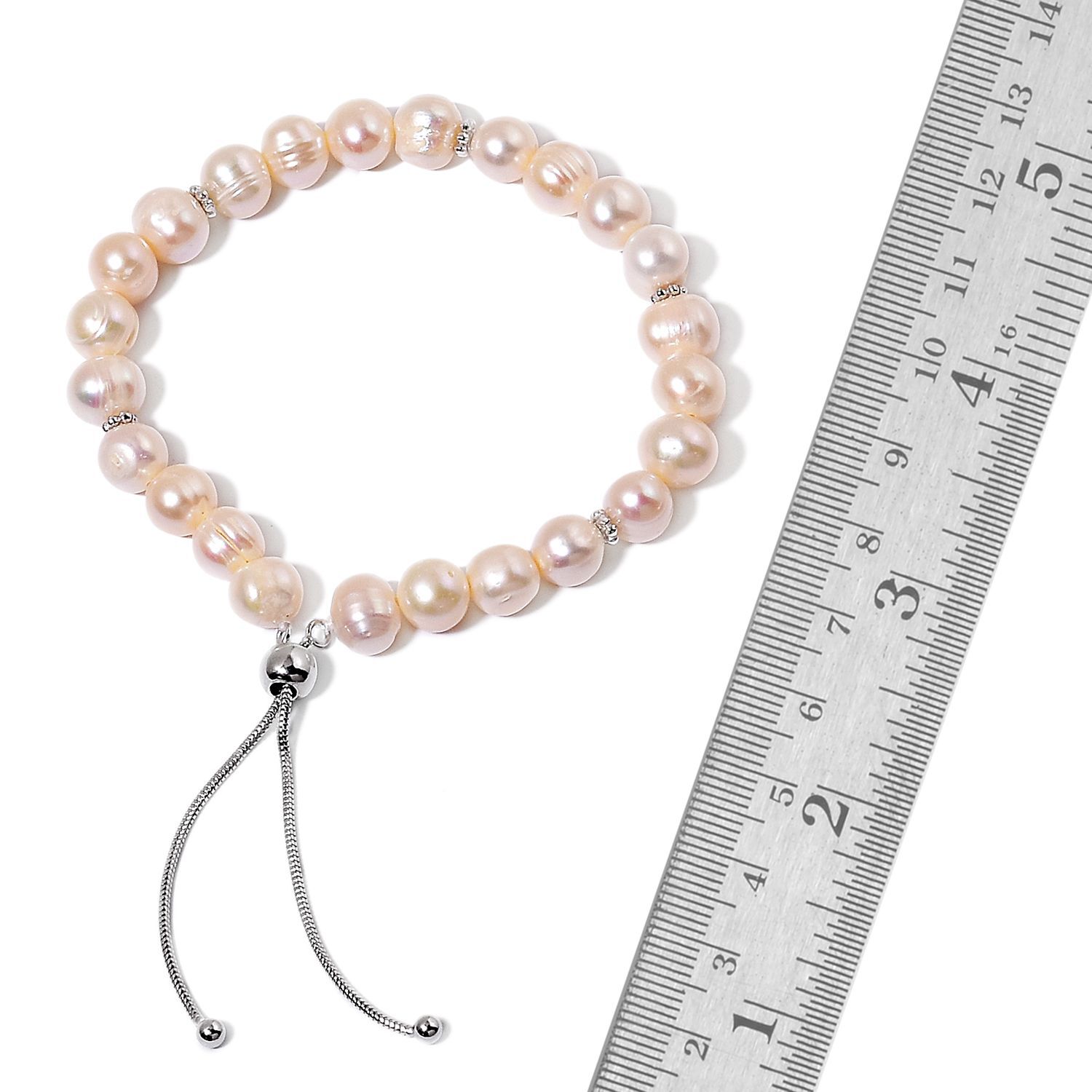 Fresh Water White Pearl Bracelet (Size 5-10 Adjustable) in Rhodium Plated Sterling Silver 75.00 Ct.