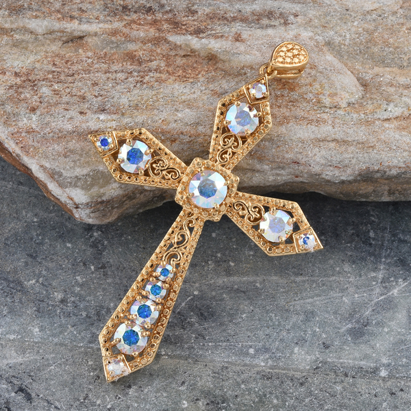 - AB Crystal (Rnd) Cross Pendant in ION Plated 18K Yellow Gold Bond