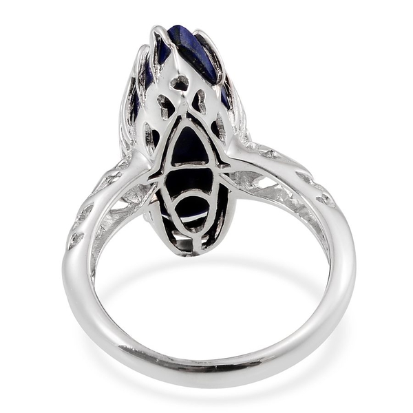 GP Lapis Lazuli (Pear 10.00 Ct), Kanchanaburi Blue Sapphire Ring in Platinum Overlay Sterling Silver 10.030 Ct.