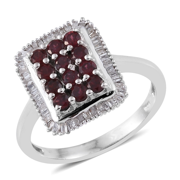 1.08 Ct Arizona Anthill Garnet and Diamond Cluster Ring in Platinum Plated Silver