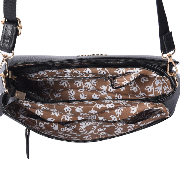 SENCILLEZ 100% Genuine Leather Crossbody Bag with Adjustable Shoulder Strap and Zipper Closure (Size 28x9x17cm) - Black