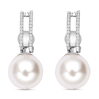 White Shell Pearl and Simulated Diamond Earrings With Push Back in Silver Tone