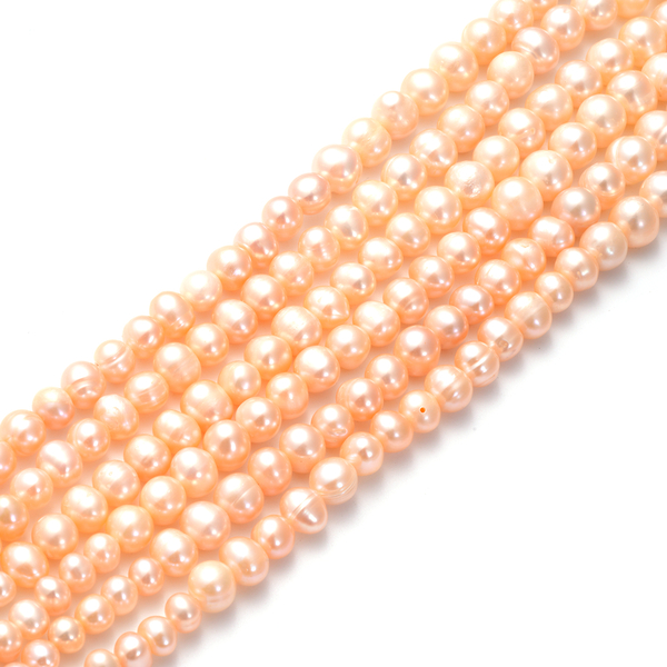 LucyQ Pearl Splash Collection- Peach Freshwater Edwardian Pearl Statement Necklace (Size 24) in Rose Gold Overlay Sterling Silver