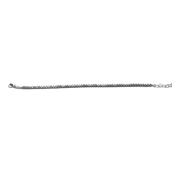Diamond Cut Bead Chain Bracelet in 9K White Gold 7 with 1 inch Extender
