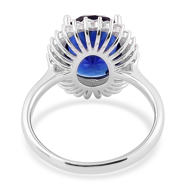AAA Simulated Blue Sapphire and Simulated White Diamond Ring in Rhodium Plated Sterling Silver