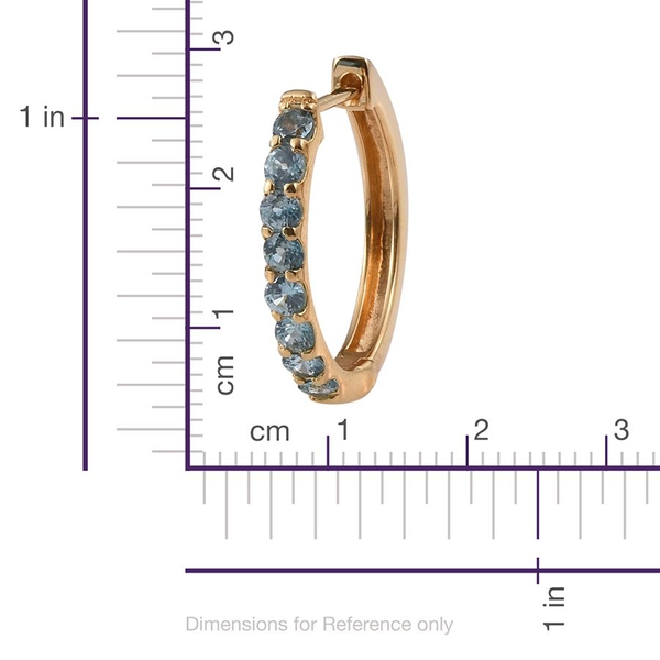 AA Natural Cambodian Blue Zircon (Rnd) Hoop Earrings in 14K Gold Overlay Sterling Silver 3.000 Ct.