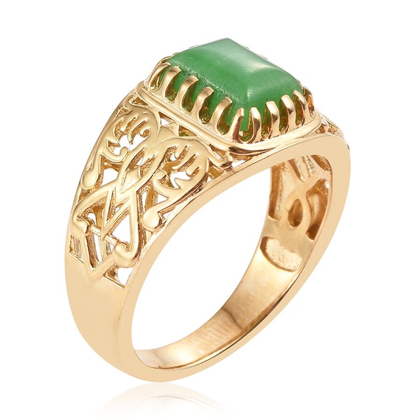 Green Jade (Bgt) Solitaire Ring in 14K Gold Overlay Sterling Silver 2.750 Ct.
