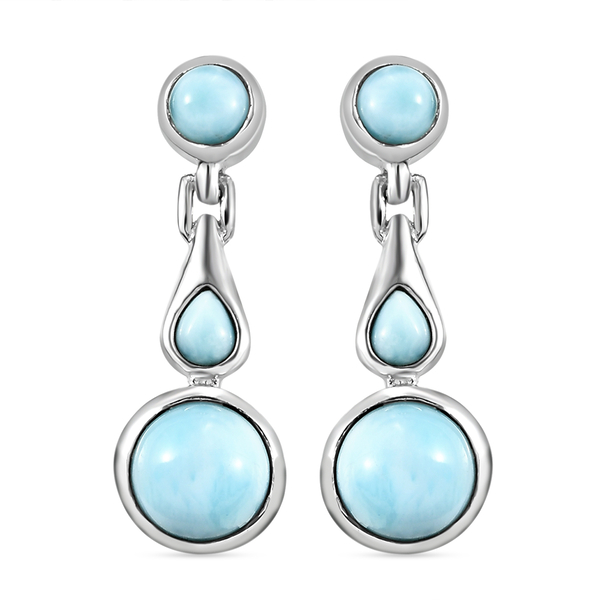 Larimar Dangling Earrings (with Push Back) in Platinum Overlay Sterling Silver 4.58 Ct.