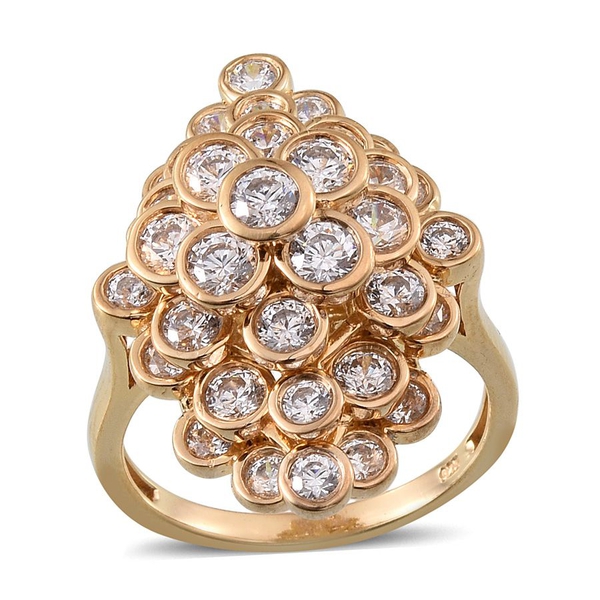 Lustro Stella - 14K Gold Overlay Sterling Silver (Rnd) Cluster Ring Made with Finest CZ