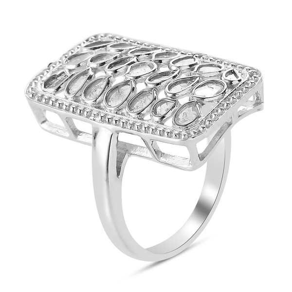 Artisan Crafted Polki Diamond Ring in Rhodium Overlay Sterling Silver 1.05 Ct.