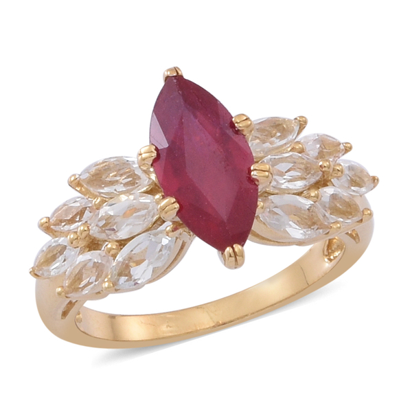 African Ruby (Mrq 3.00 Ct), White Topaz Ring in 14K Gold Overlay Sterling Silver 4.500 Ct.