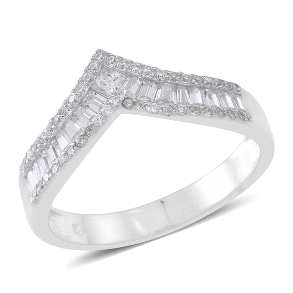Boutique Inspired - ELANZA AAA Simulated White Diamond (Bgt) Wishbone Ring in Rhodium Plated Sterlin