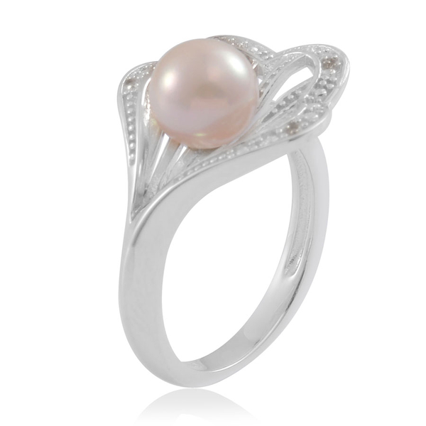 Japanese Akoya Pearl (Rnd 2.75 Ct), White Topaz Ring in Platinum Overlay Sterling Silver 2.800 Ct.