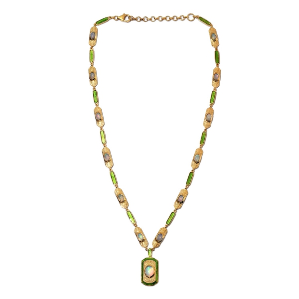 Ethiopian Welo Opal Enamelled Necklace (Size 18 with 2 inch Extender) in 14K Gold Overlay Sterling S