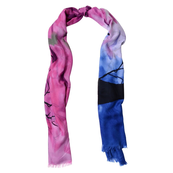 Black Colour Tree Pattern Pink and Blue Colour Scarf (Size 180x95 Cm)