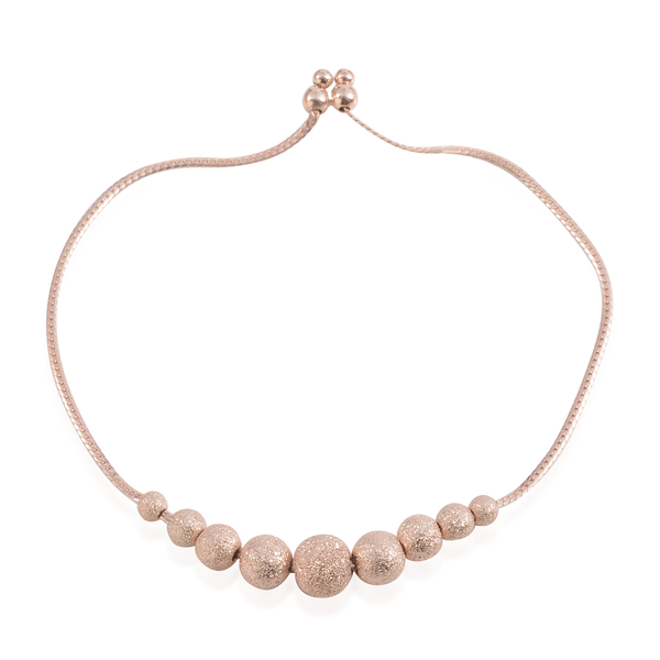 Designer Inspired Rose Gold Overlay Sterling Silver Adjustable Ball Beads Bracelet (Size 8.5), Silve