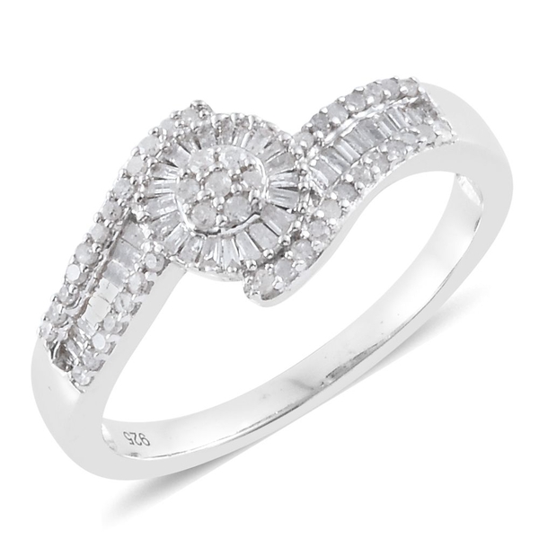 0.50 Ct Diamond Floral Bypass Ring in Platinum Plated Sterling Silver