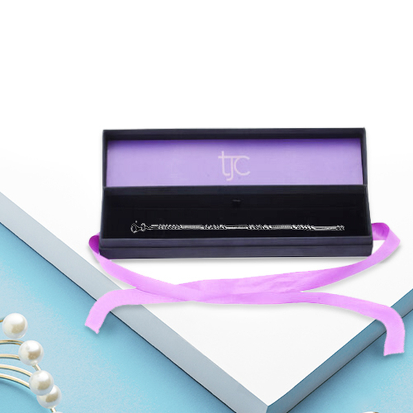 Luxury Black Bracelet Gift Box With Purple Ribbon [24.5x5.7x4cm]