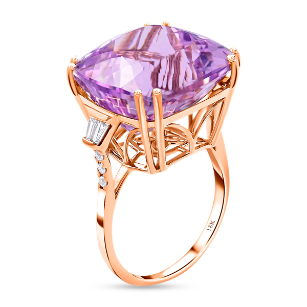 Certified and Appraised ILIANA 18K Rose Gold AAA Martha Rocha Kunzite and Diamond (SI-GH) Ring 26.50 Ct, Gold 5.17 Gms