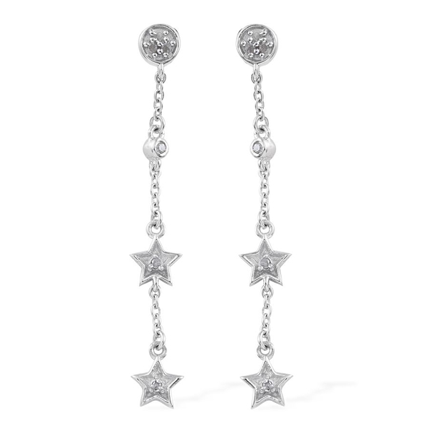 Diamond (Rnd) Star Earrings in Platinum Overlay Sterling Silver 0.090 Ct.