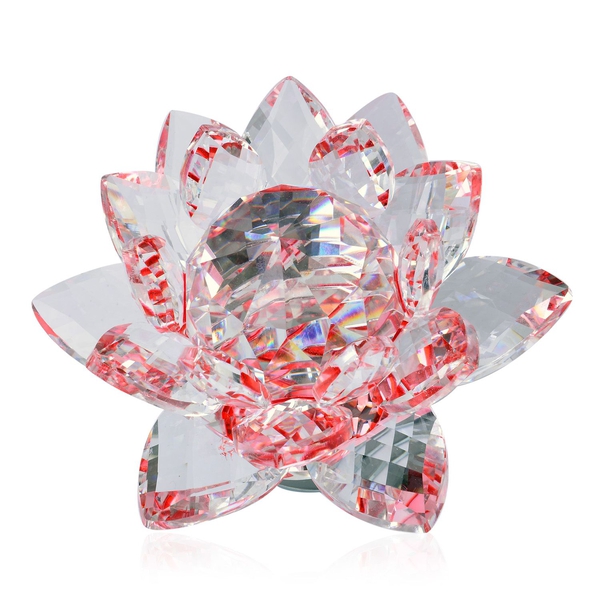AAA Red and White Austrian Crystal and Faceted Glass Lotus with Thickened Rotating Mirror Base