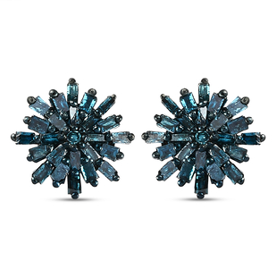 Blue Diamond (Bgt) Snow Flake Earrings (with Push Back) in Platinum Overlay Sterling Silver 0.33 Ct.