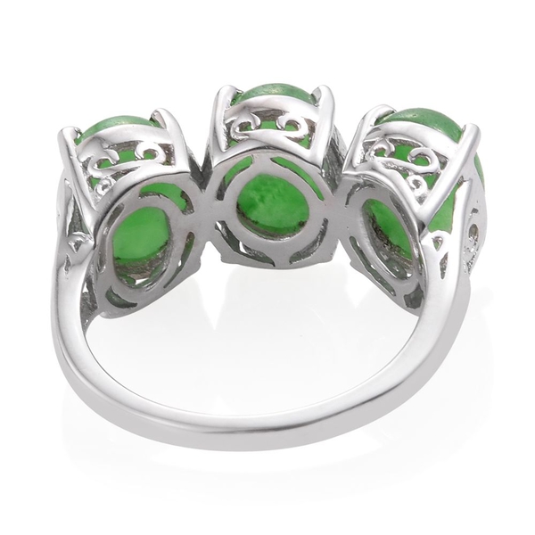 Green Jade (Ovl) Trilogy Ring in Platinum Overlay Sterling Silver 6.750 Ct.