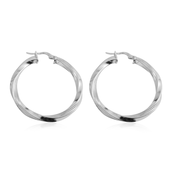 JCK Vegas Collection Rhodium Plated Sterling Silver Hoop Earrings (with Clasp), Silver wt 6.25 Gms.
