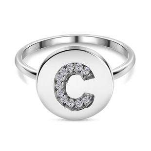 White Diamond Initial-C Ring in Platinum Overlay Sterling Silver,0.070 Ct.