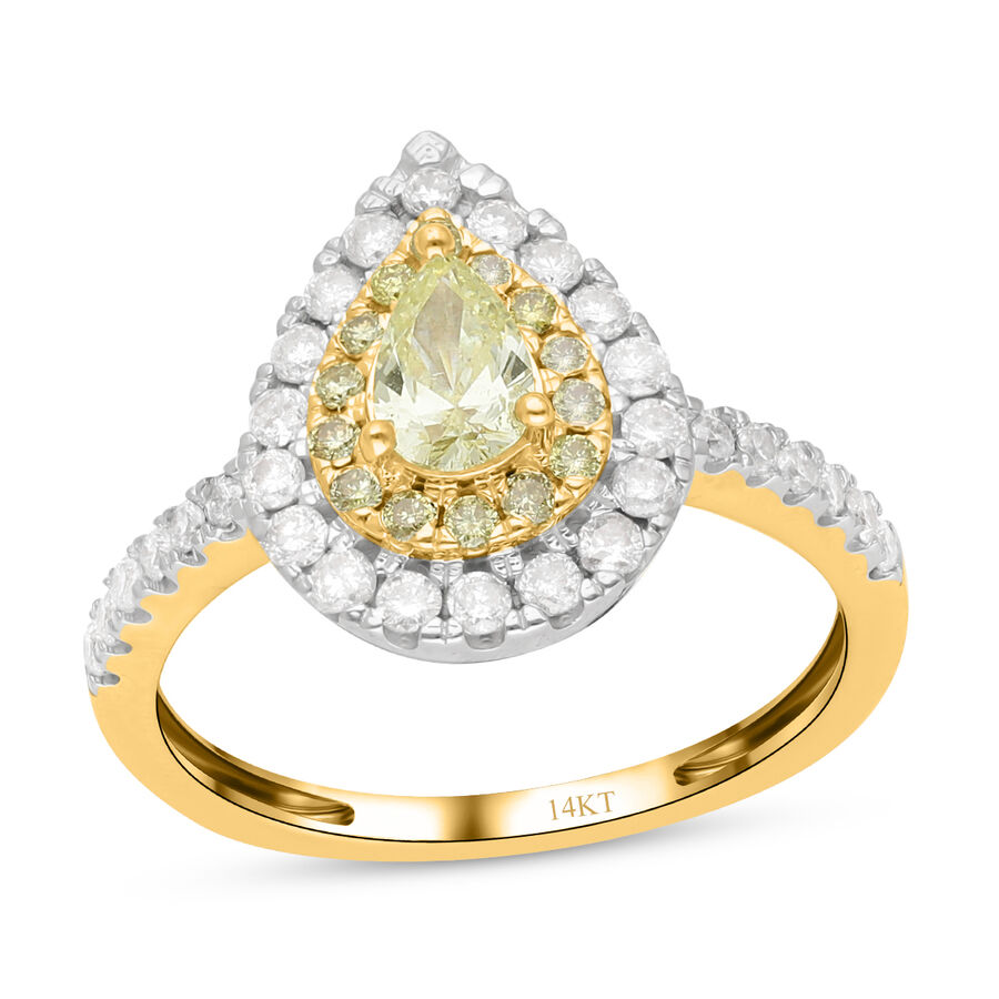 14K Yellow Gold SGL Certified Natural Yellow Diamond (I1-I2) and White Diamond (I1-I2-G-H) Ring 1.00 Ct