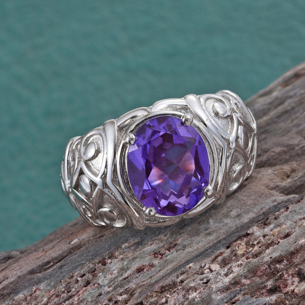 Lavender Alexite (Ovl) Solitaire Ring in ION Plated Platinum Bond