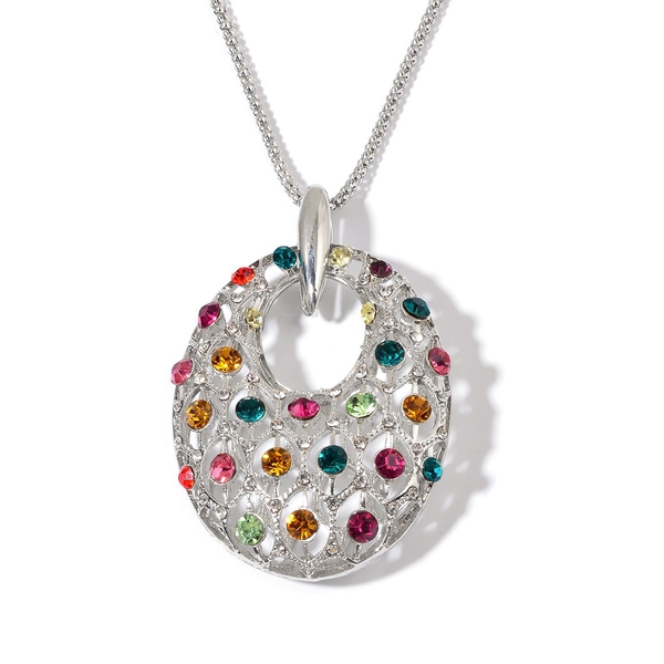 Multi Colour Austrian Crystal Pendant With Chain in Silver Tone