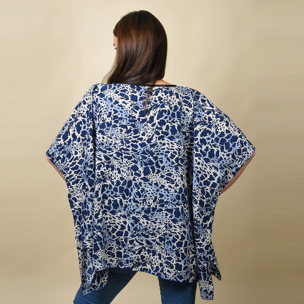 Leopard Print Blouse with Open Shoulder Design in Blue (Free Size/Length72 cm)