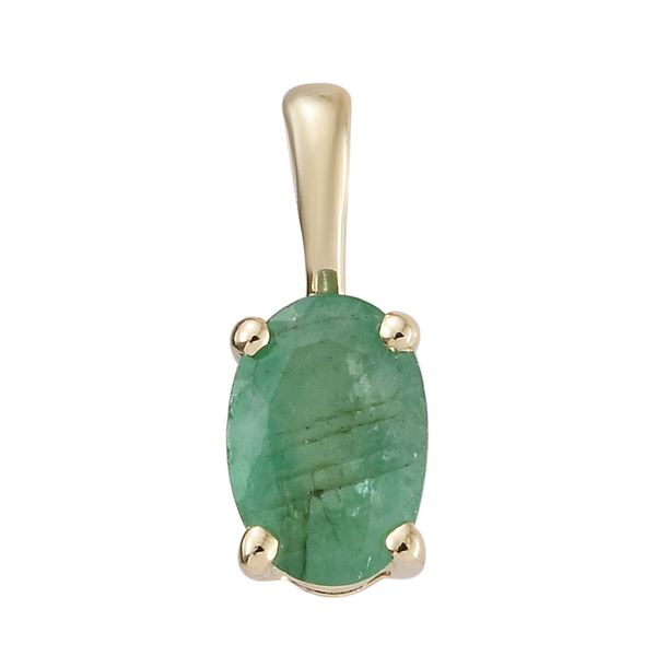 9K Yellow Gold AA Kagem Zambian Emerald (Ovl) Pendant 0.450 Ct.
