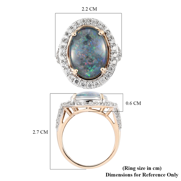 9K Yellow Gold AA Australian Boulder Opal and Natural Cambodian Zircon Ring 7.62 Ct.