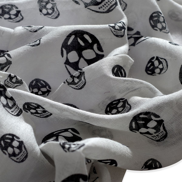 Set of 2 - Designer Inspired Skull Printed Black and White Colour Scarf (Size 175x70 Cm)