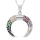 Simulated Multi Gemstone Crescent Moon Pendant with Chain (Size 20 with 2.5 inch Extender) in Silver
