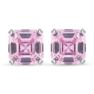 ELANZA Simulated Pink Sapphire (Asscher Cut) and Simulated Diamond Stud Earrings (With Push Back)in 