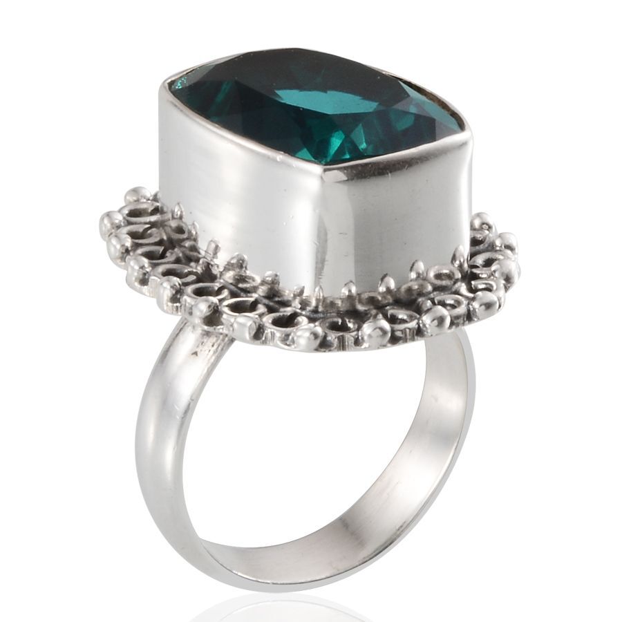 Jewels of India Capri Blue Quartz (Cush) Solitaire Ring in Sterling Silver 10.360 Ct.