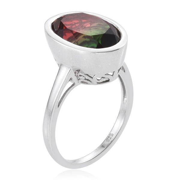 Tourmaline Colour Quartz (Ovl) Solitaire Ring in Platinum Overlay Sterling Silver 6.500 Ct.