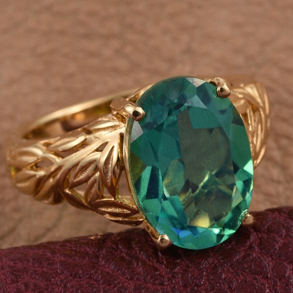 Peacock Quartz (Ovl) Solitaire Ring in 14K Gold Overlay Sterling Silver 6.250 Ct.