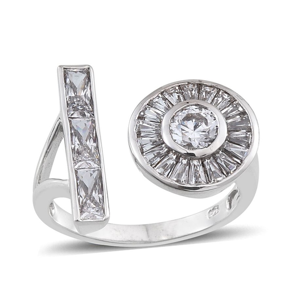 Lustro Stella - Platinum Overlay Sterling Silver (Rnd) Open Ring Made with Finest CZ