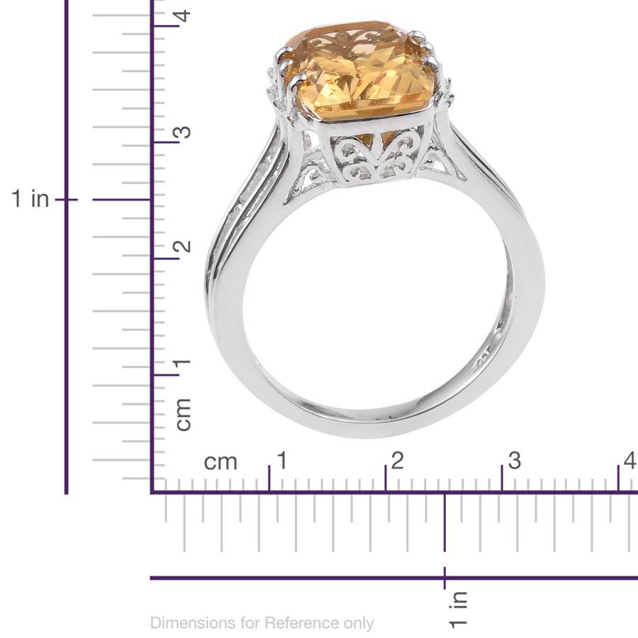 Citrine (Cush 6.20 Ct), White Topaz Ring in Platinum Overlay Sterling Silver 6.250 Ct.