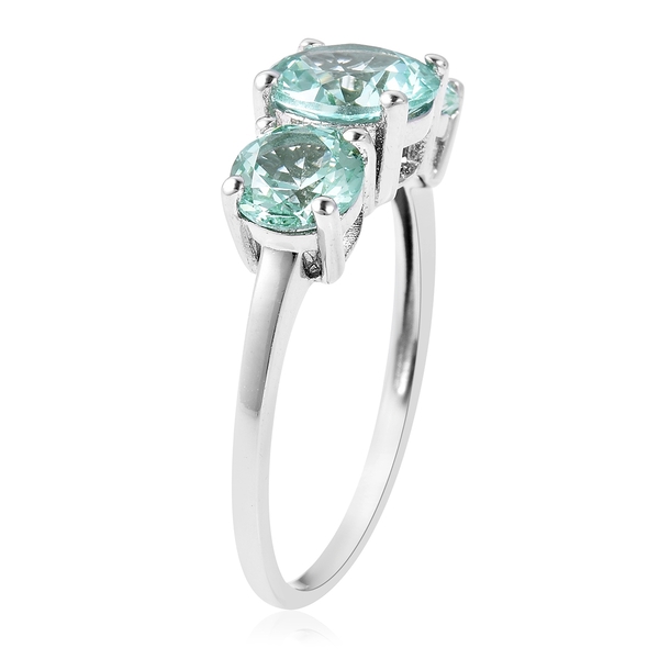 Lustro Stella Simulated Paraiba Tourmaline (Rnd) 3 Stone Ring in Rhodium Overaly Sterling Silver