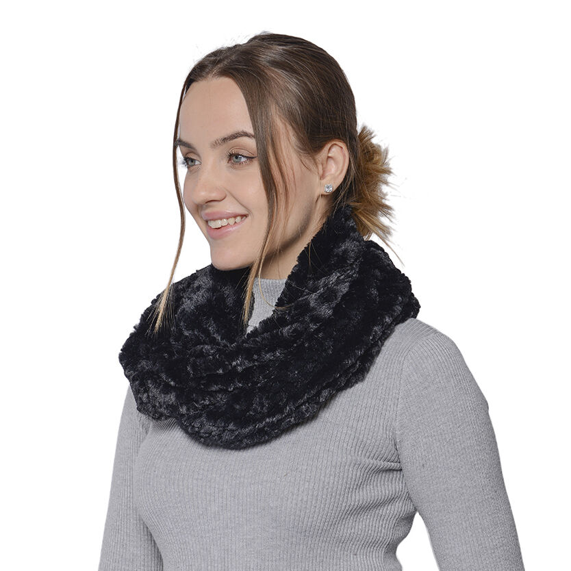 Italian Designer Inspired- High Quality Faux Fur Infinity Scarf 76x20cm) - Black