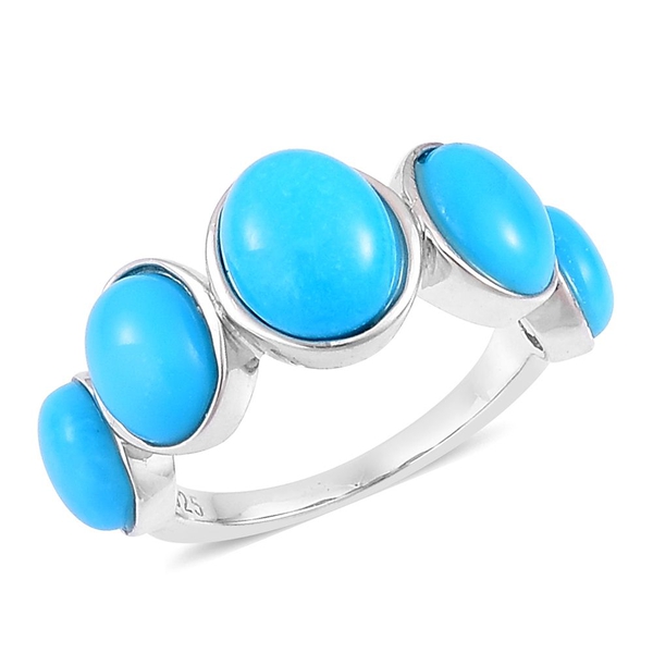 Arizona Sleeping Beauty Turquoise (Ovl 1.33 Ct) 5 Stone Ring in Platinum Overlay Sterling Silver 4.2