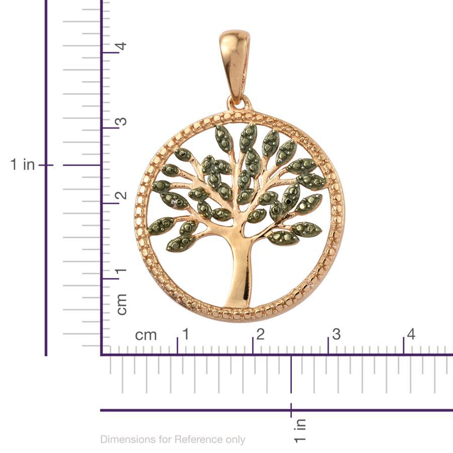 Green Diamond (Rnd) Tree Pendant in 14K Gold Overlay Sterling Silver